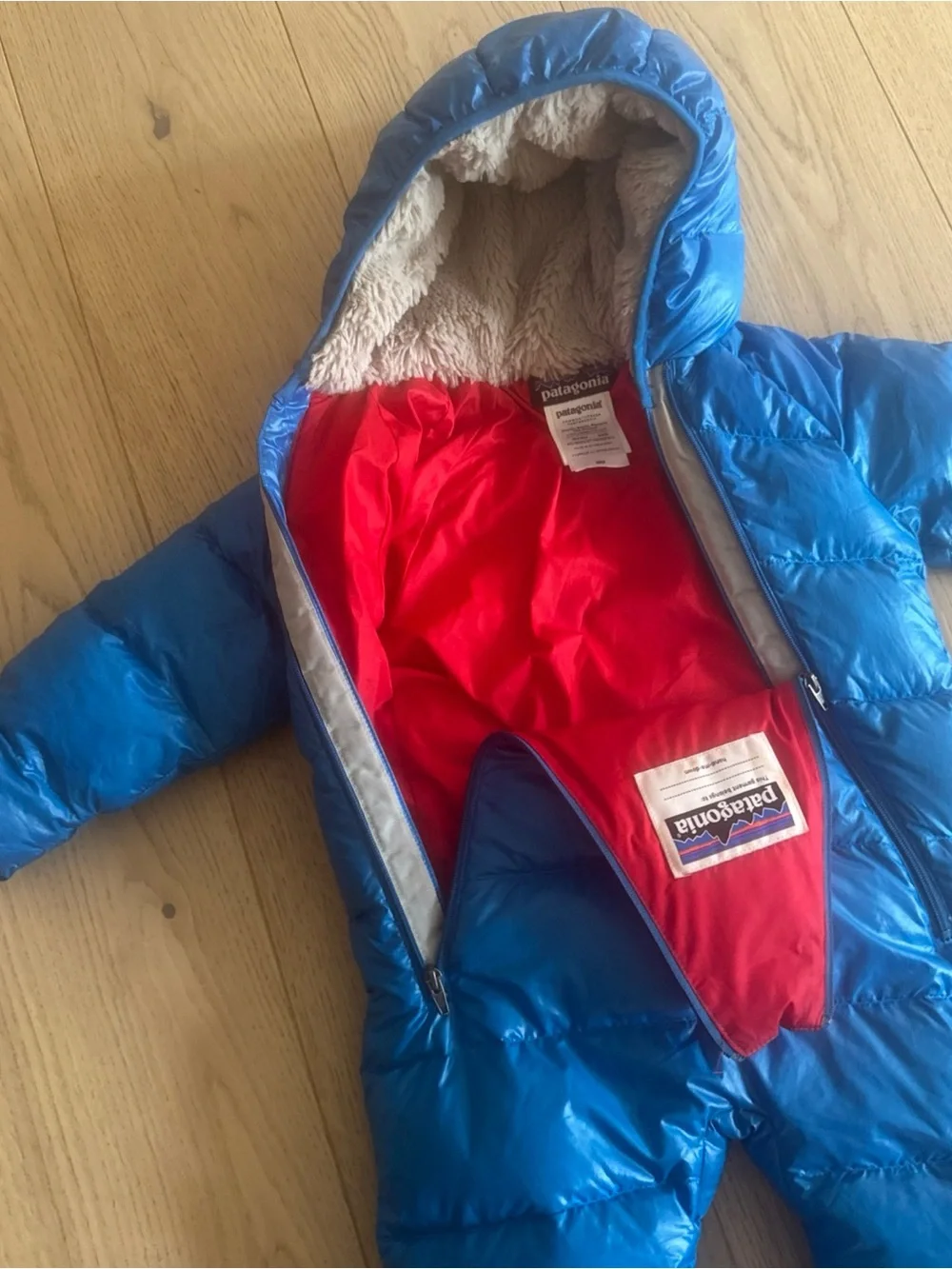 Patagonia Kids Bright Blue Puffer with Red Interior